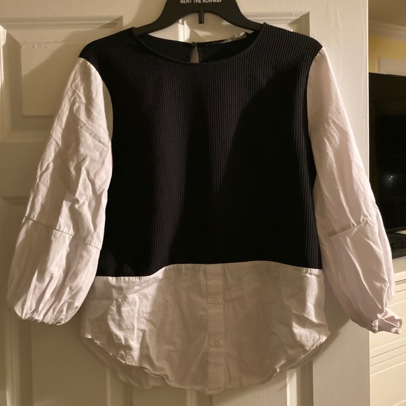 💫 Zara Basic Collection Black and White Blouse - Picture 1 of 3